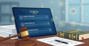 online casino platform in Europe with symbols of legalities on the side